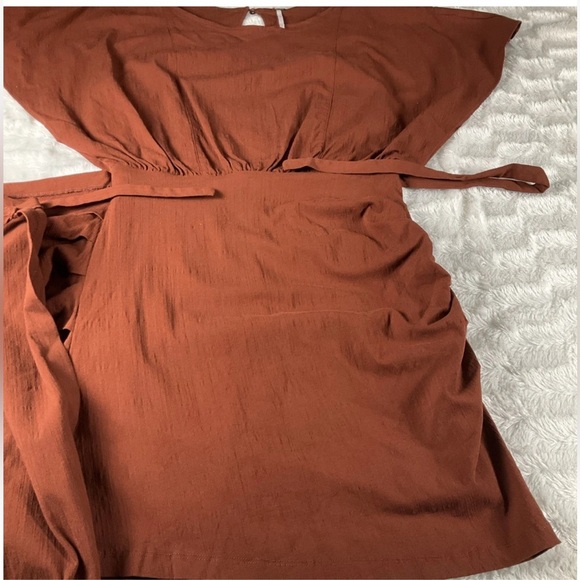 Free People Size S Rough‎ Rider Mini Wrap Dress Burnt Umber Open Back Stretch - Picture 5 of 12